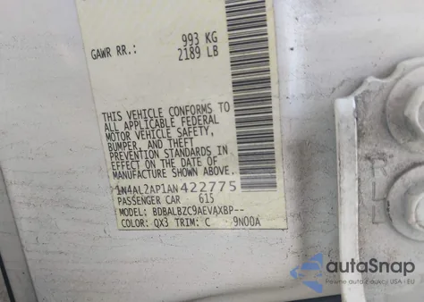 2010 Nissan Altima 2.5 S z USA, uszkodzony, nr VIN 1N4AL2AP1AN422775